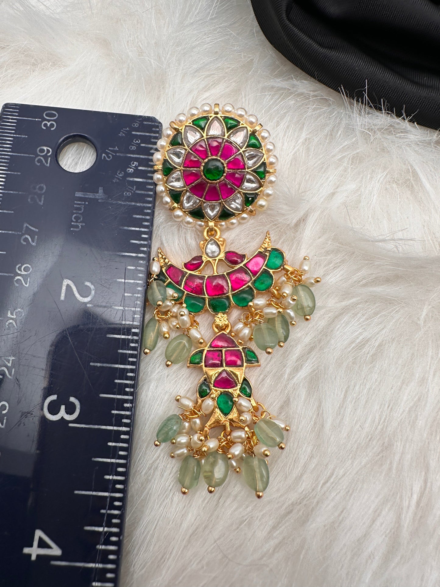 Red Green Jadau Kundan Long Earrings