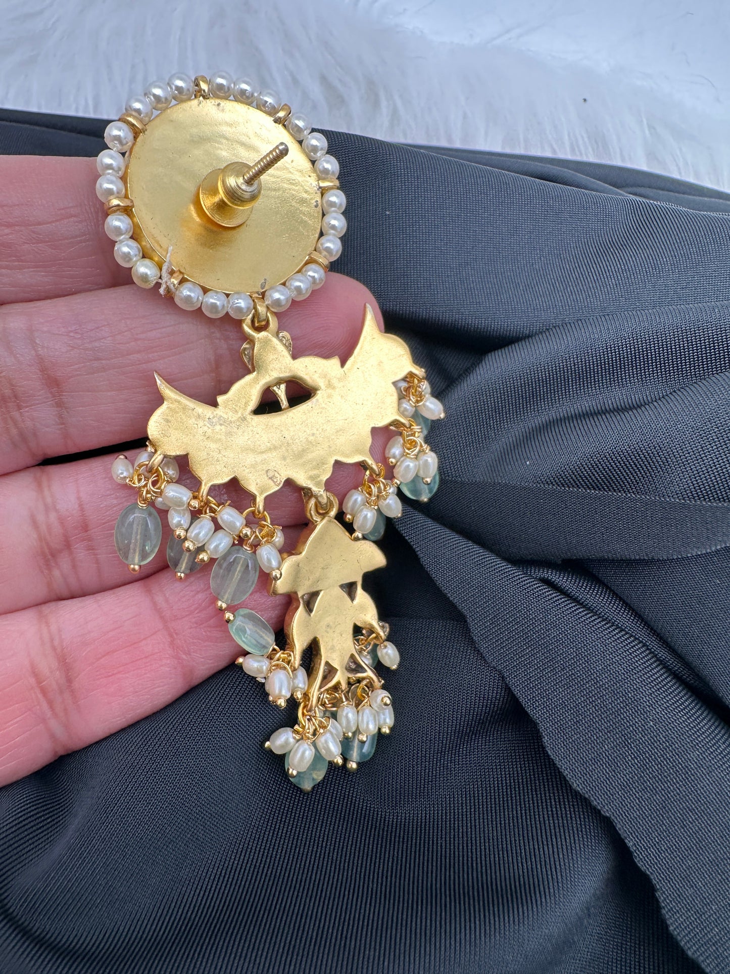 Red Green Jadau Kundan Long Earrings