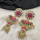 Red Green Jadau Kundan Long Earrings