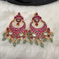 Pink Green Jadau Kundan Chandballi Earrings