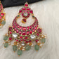 Pink Green Jadau Kundan Chandballi Earrings