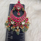 Pink Green Jadau Kundan Chandballi Earrings