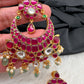 Pink Green Jadau Kundan Chandballi Earrings