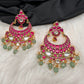 Pink Green Jadau Kundan Chandballi Earrings