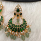 Green Jadau Kundan Chandballi Earrings