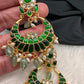 Green Jadau Kundan Chandballi Earrings