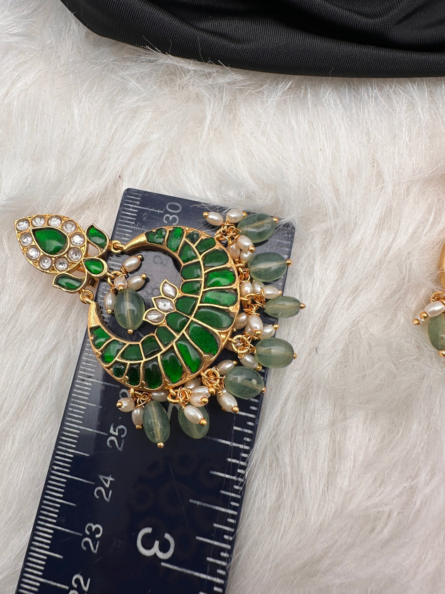 Green Jadau Kundan Chandballi Earrings