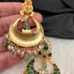 Green Jadau Kundan Chandballi Earrings