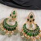 Green Jadau Kundan Chandballi Earrings