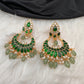 Green Jadau Kundan Chandballi Earrings