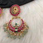 Peacock Red Green Jadau Kundan Chandballi Earrings
