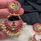 Peacock Red Green Jadau Kundan Chandballi Earrings