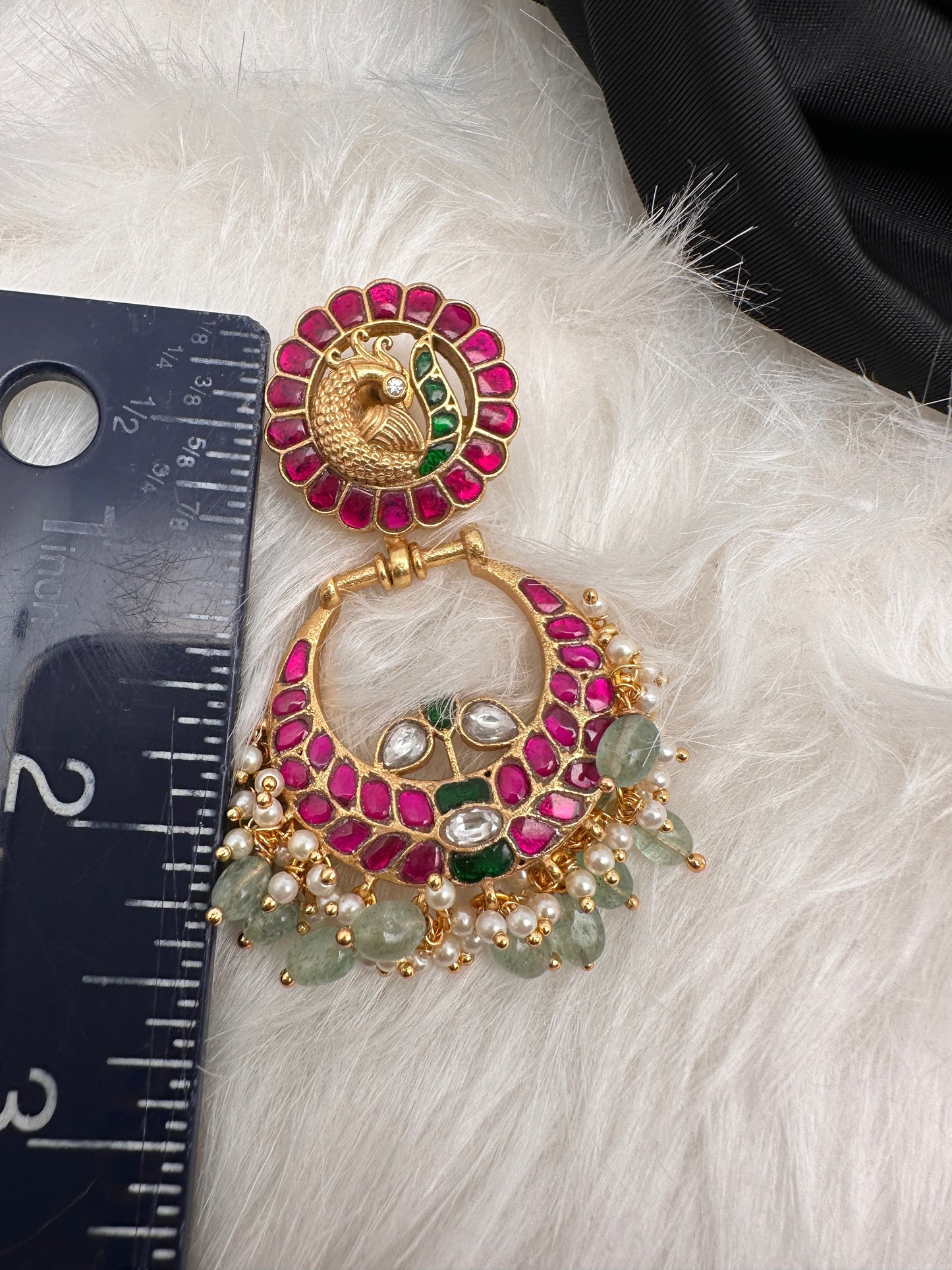 Peacock Red Green Jadau Kundan Chandballi Earrings