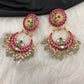 Peacock Red Green Jadau Kundan Chandballi Earrings
