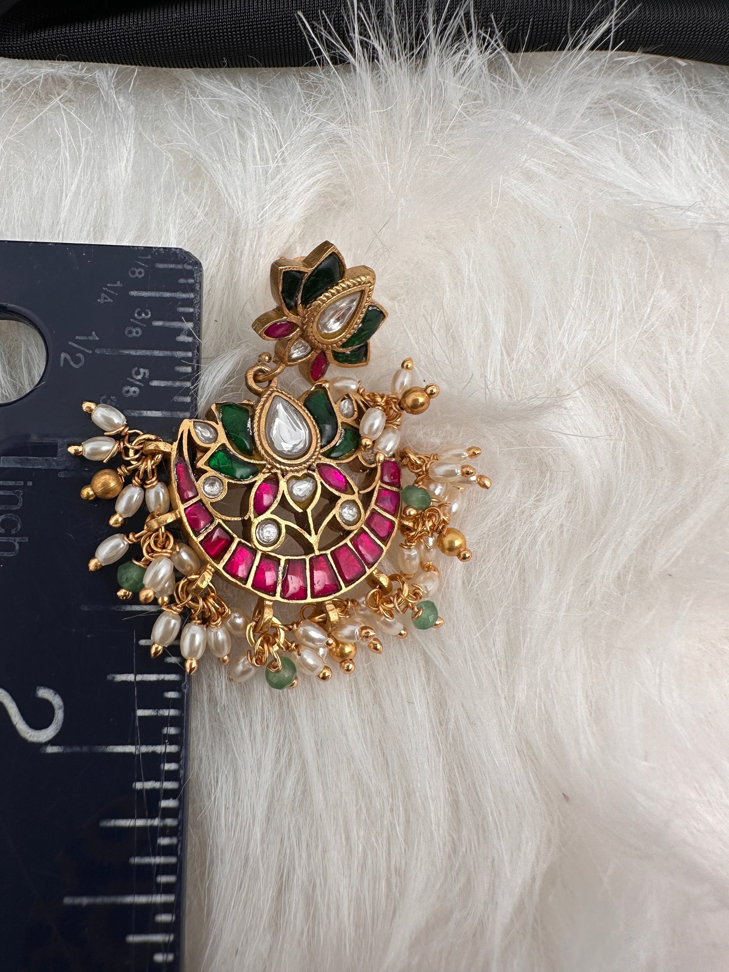 Lotus Red Green Jadau Kundan Earrings