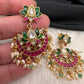 Lotus Red Green Jadau Kundan Earrings