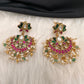 Lotus Red Green Jadau Kundan Earrings