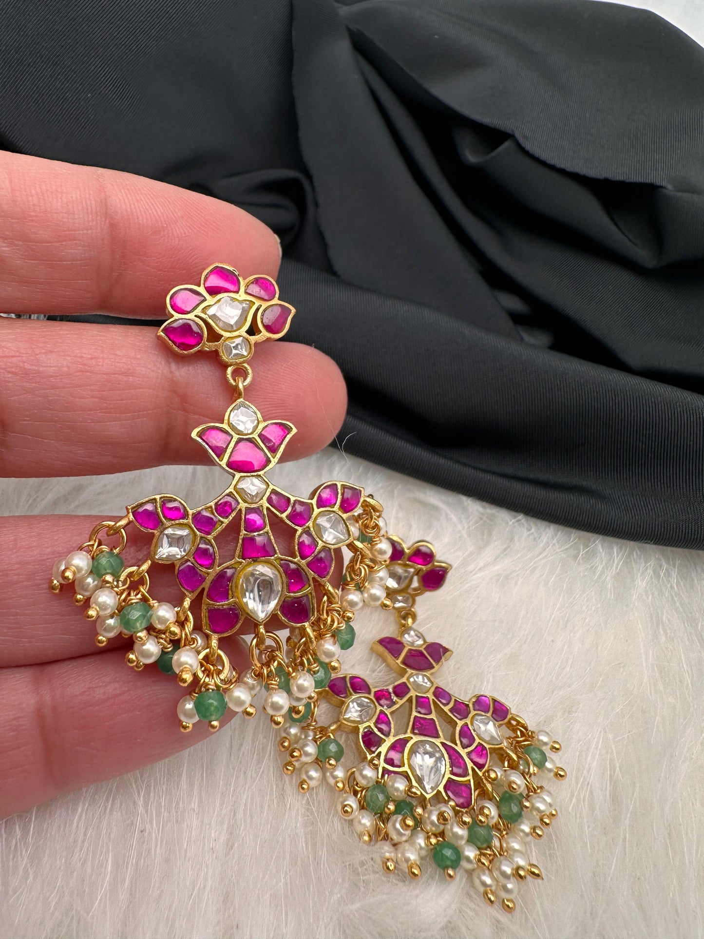 Red Jadau Kundan Earrings