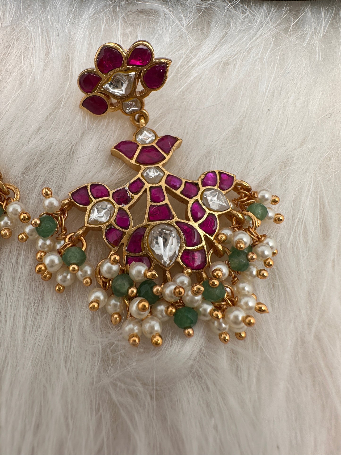 Red Jadau Kundan Earrings