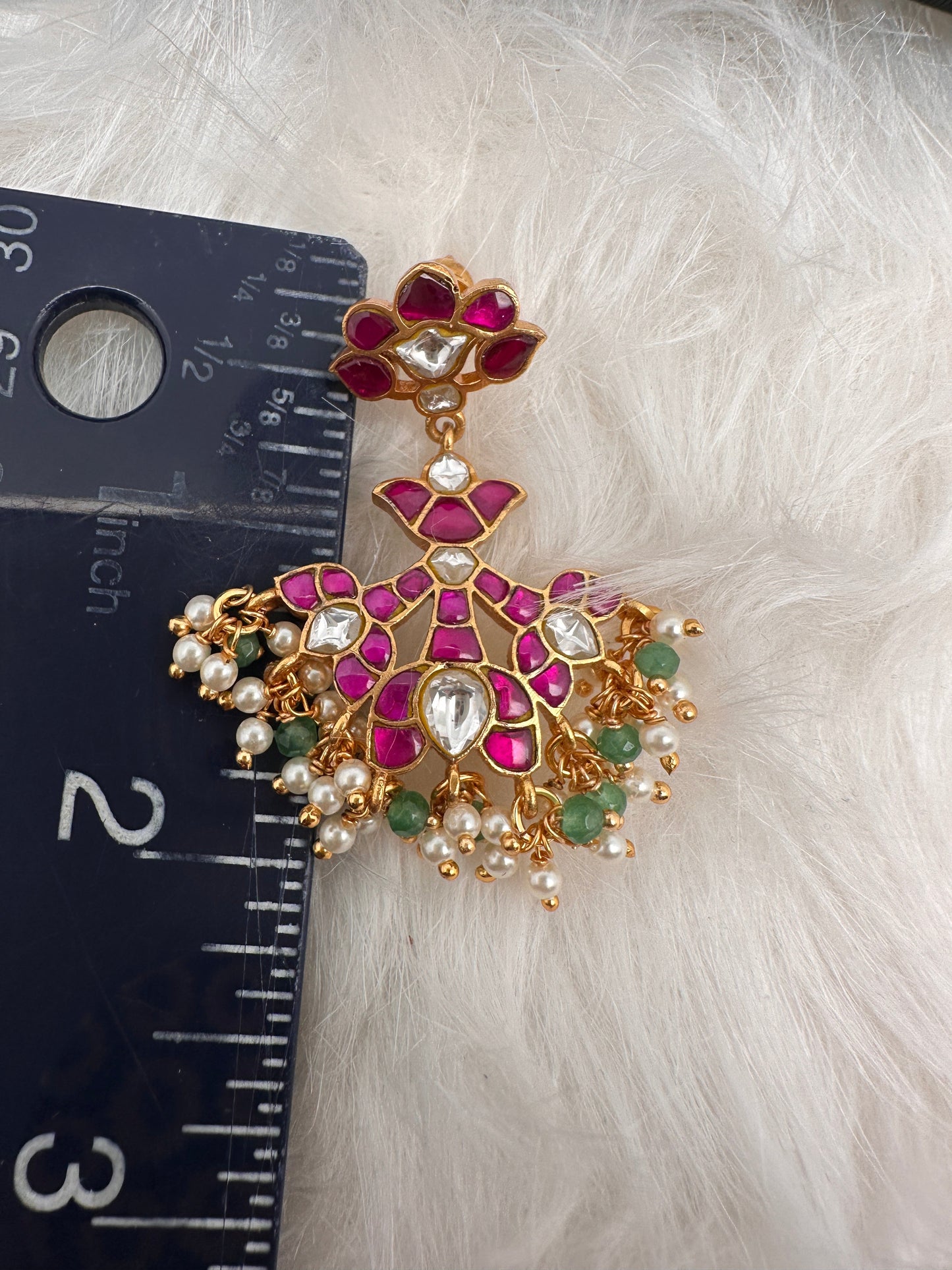 Red Jadau Kundan Earrings