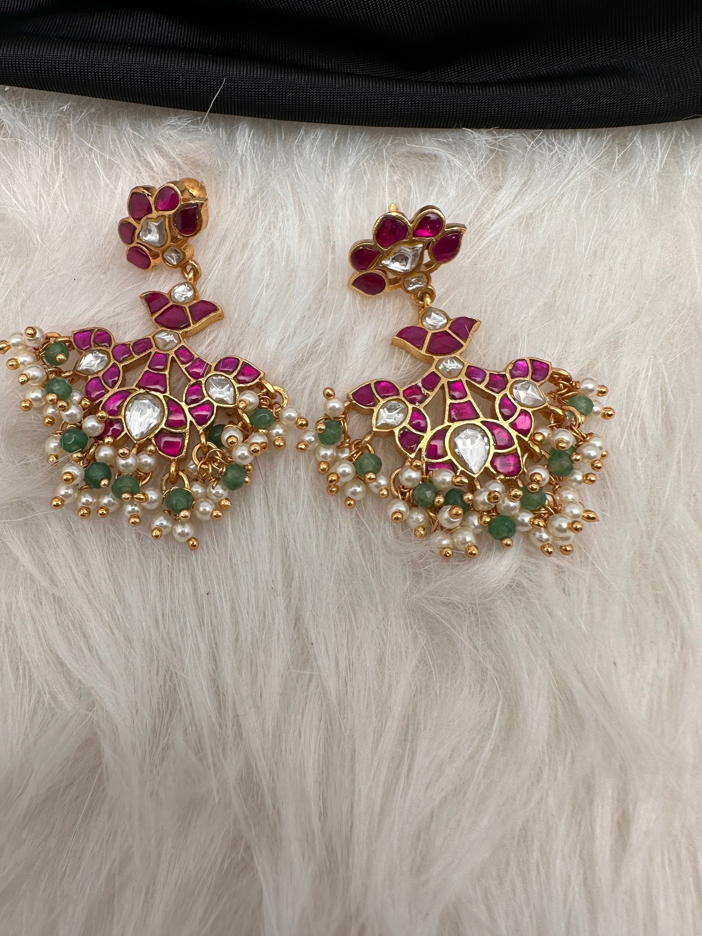 Red Jadau Kundan Earrings