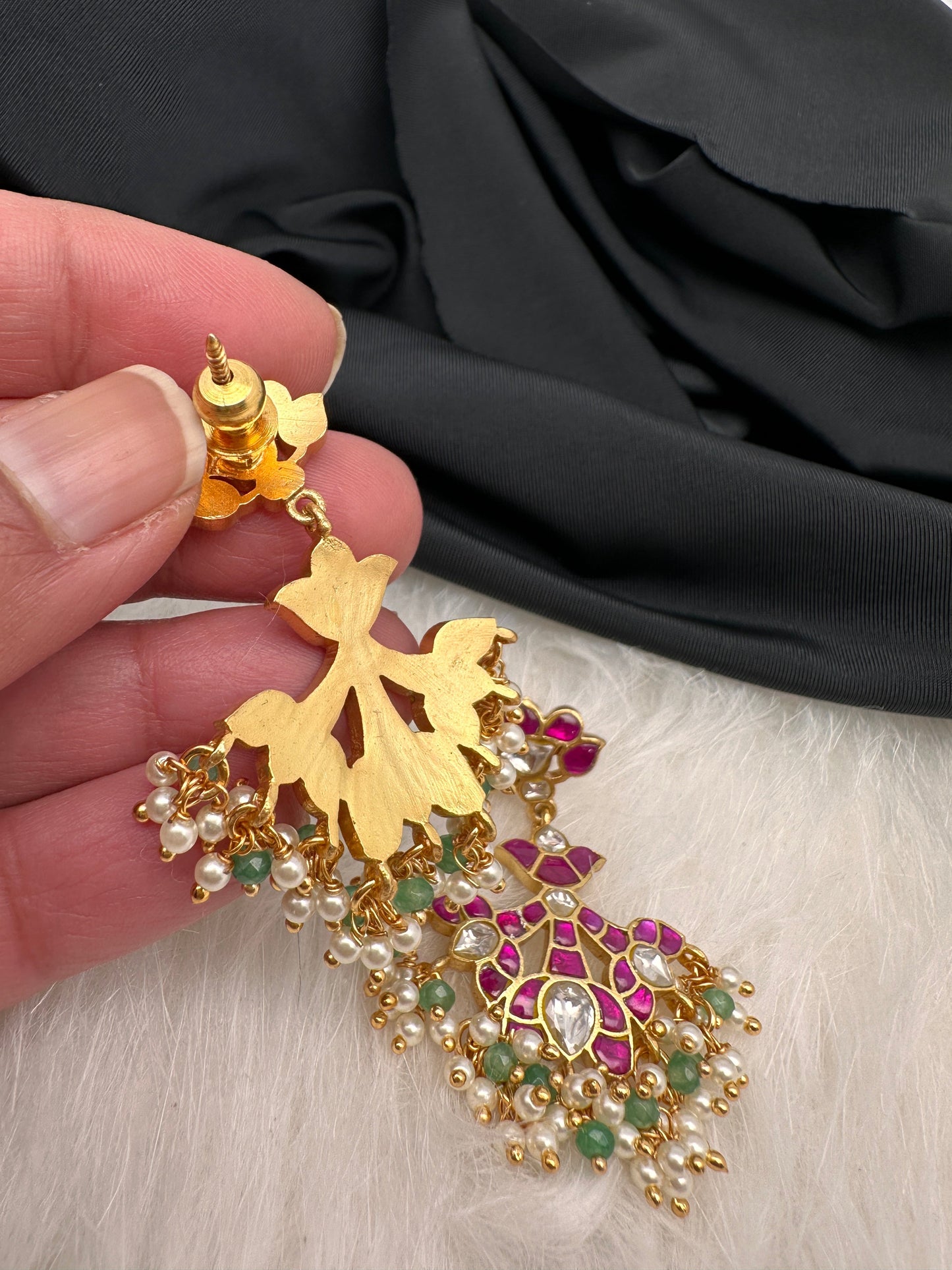 Red Jadau Kundan Earrings