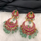 Red Green Jadau Kundan Chandbali Earrings