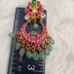 Red Green Jadau Kundan Chandbali Earrings