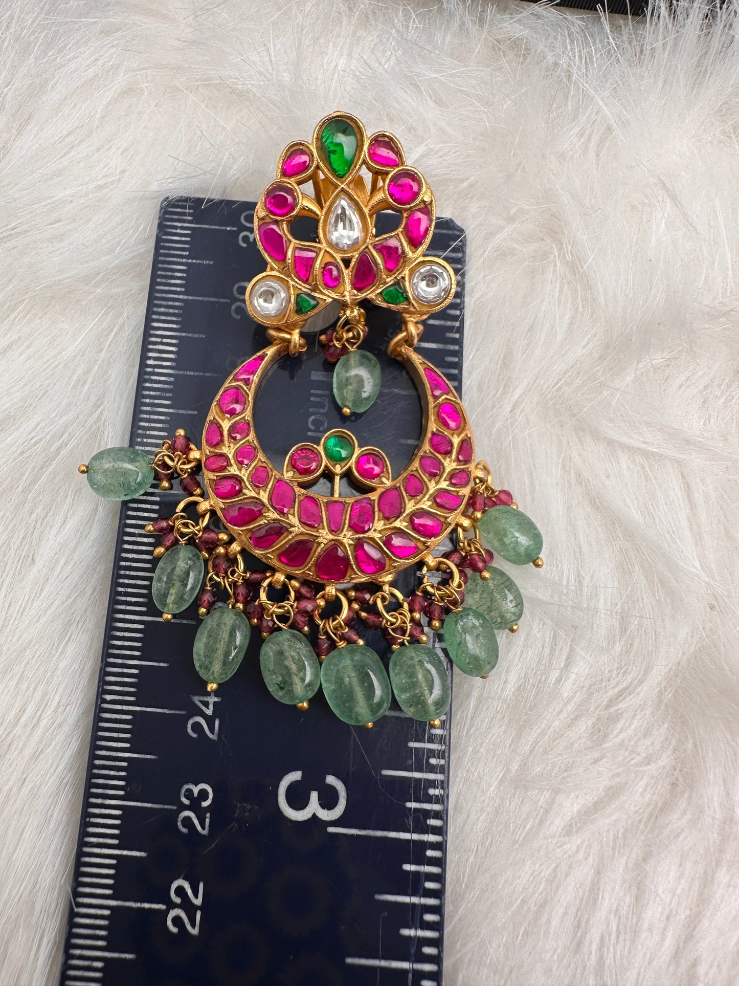 Red Green Jadau Kundan Chandbali Earrings