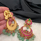 Red Green Jadau Kundan Chandbali Earrings