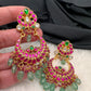Red Green Jadau Kundan Chandbali Earrings