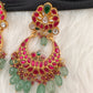Red Green Jadau Kundan Chandbali Earrings