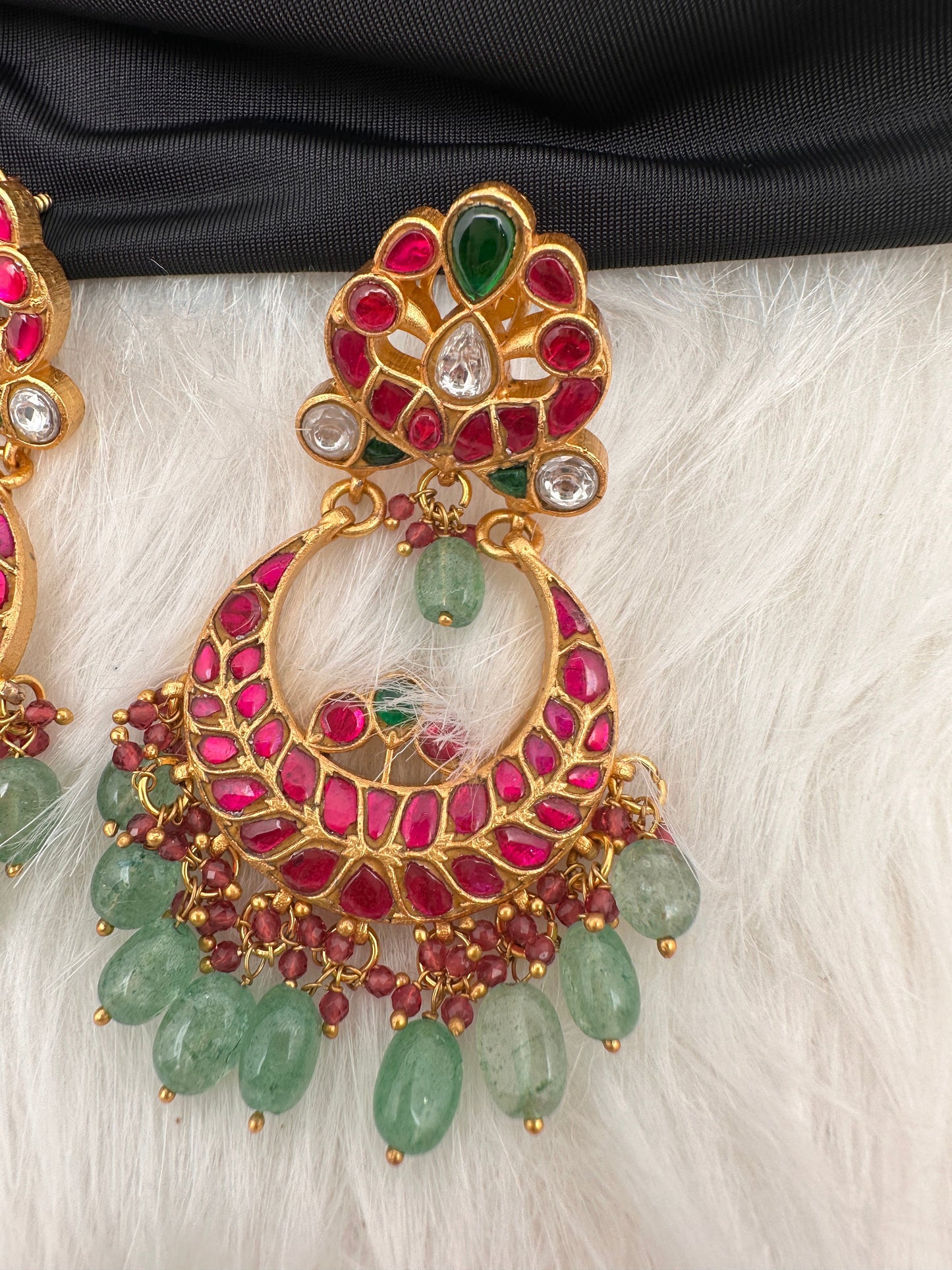Red Green Jadau Kundan Chandbali Earrings