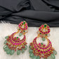 Red Green Jadau Kundan Chandbali Earrings