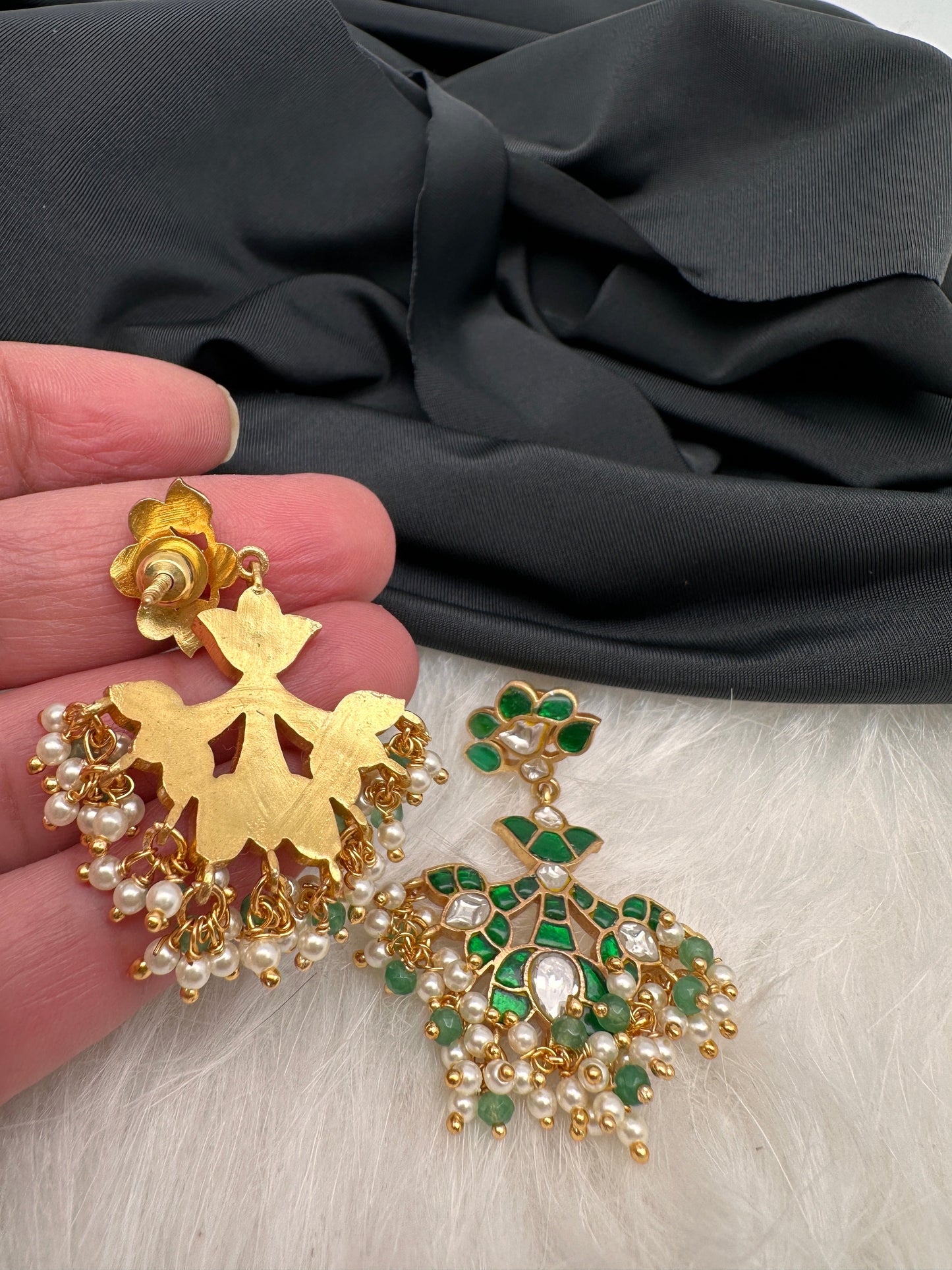Green Jadau Kundan Earrings