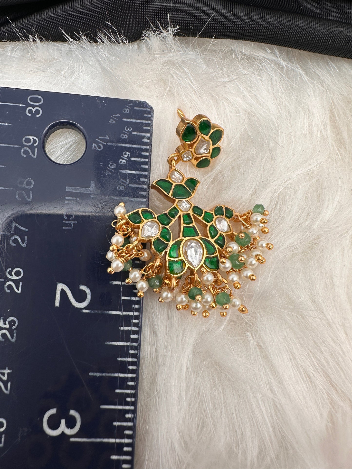 Green Jadau Kundan Earrings