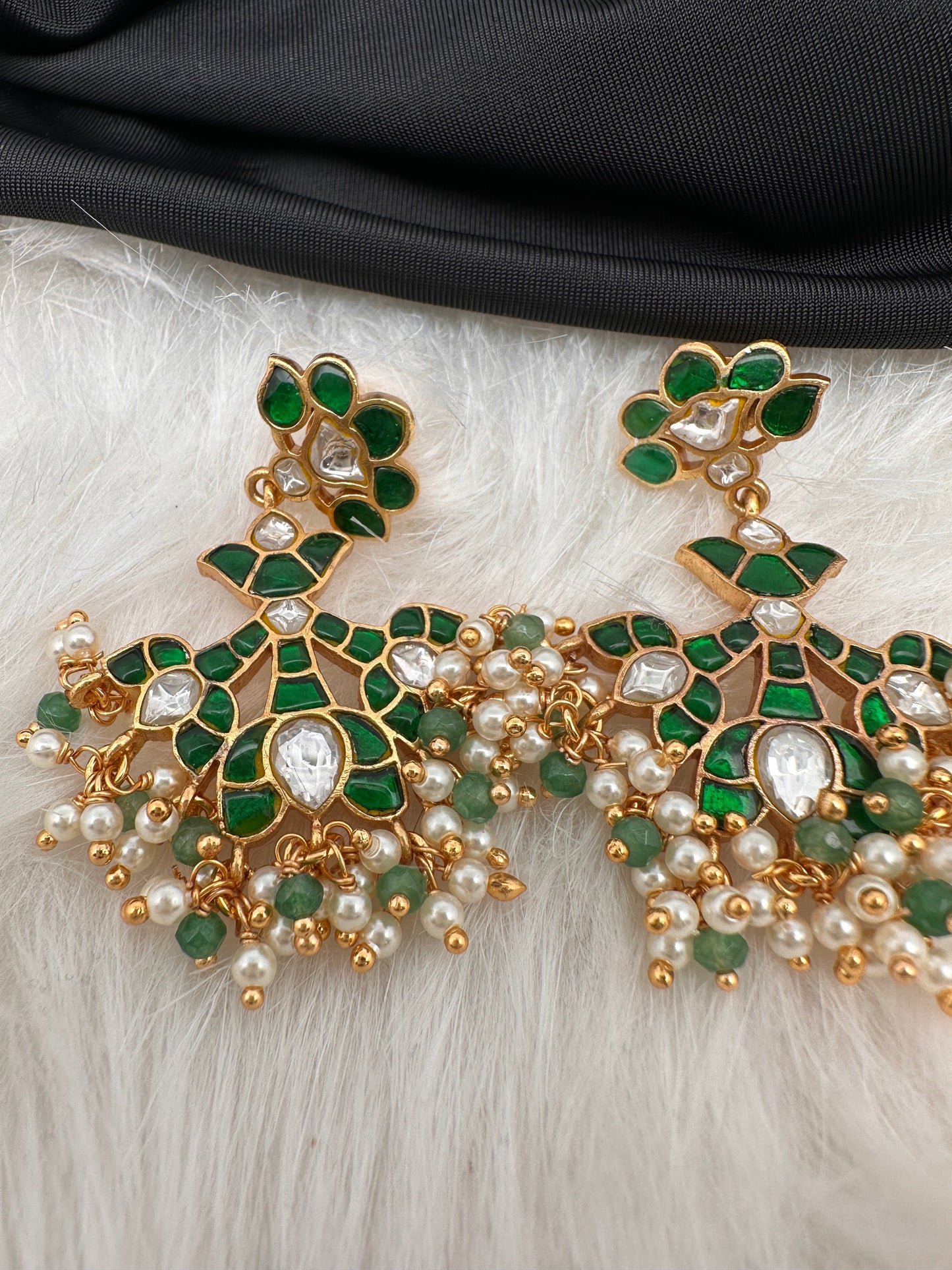 Green Jadau Kundan Earrings