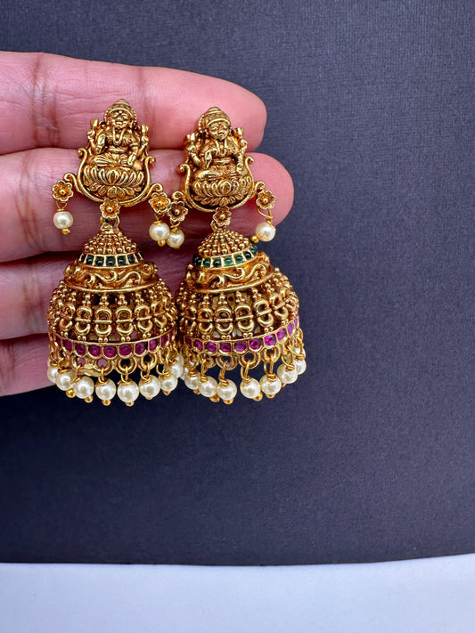 Goddess Lakshmi Matte Jhumkis