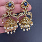Peacock Pattern Matte Jhumki Earrings - Blue
