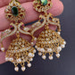 Peacock Pattern Matte Jhumki Earrings - Green