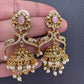 Peacock Pattern Matte Jhumki Earrings - Pink