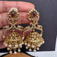 Peacock Pattern Matte Jhumki Earrings - Purple