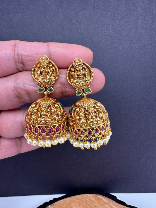 Goddess Lakshmi Nakshi Matte Jhumkis