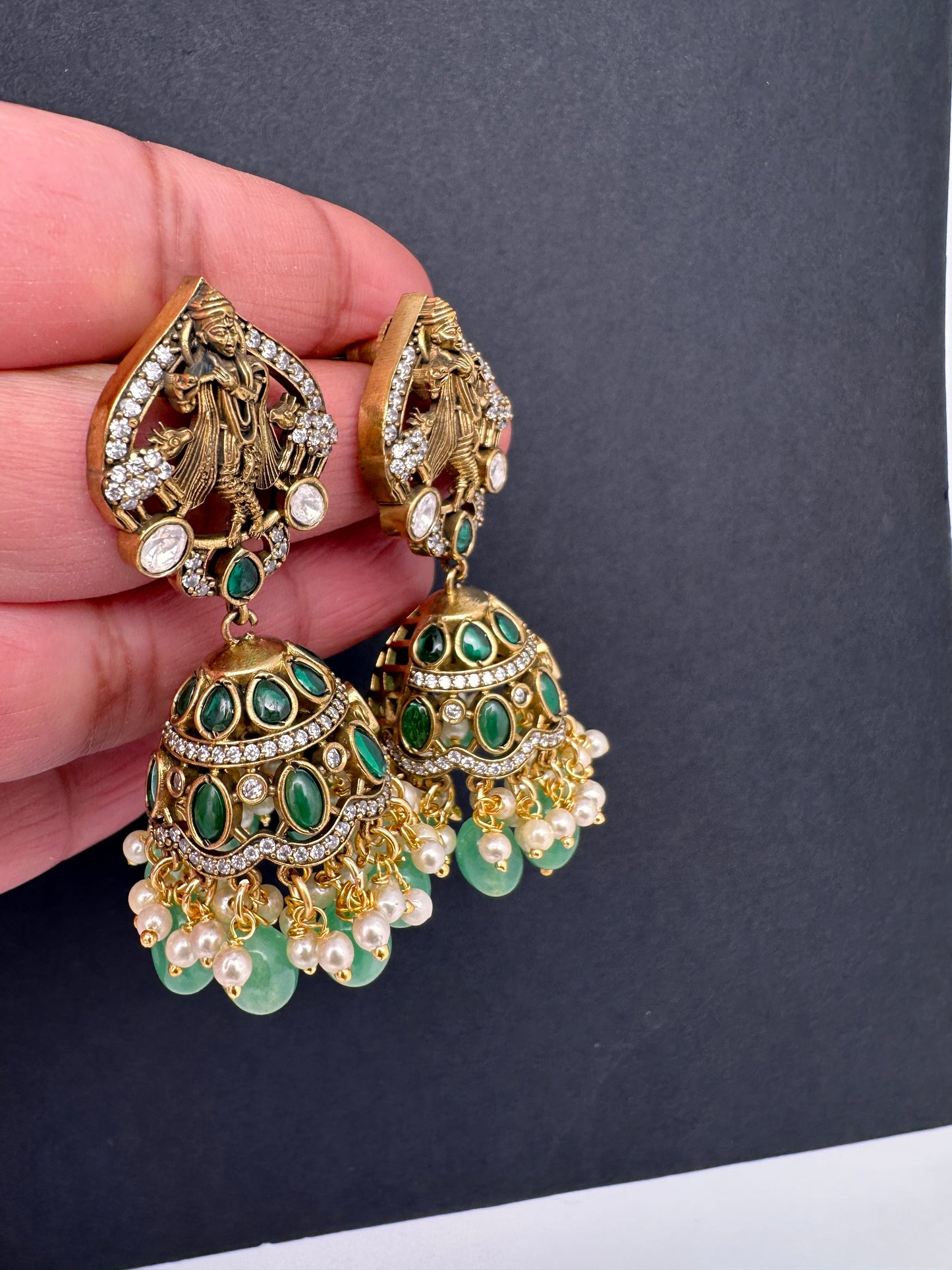 Krishna Jhumki Earrings - Green