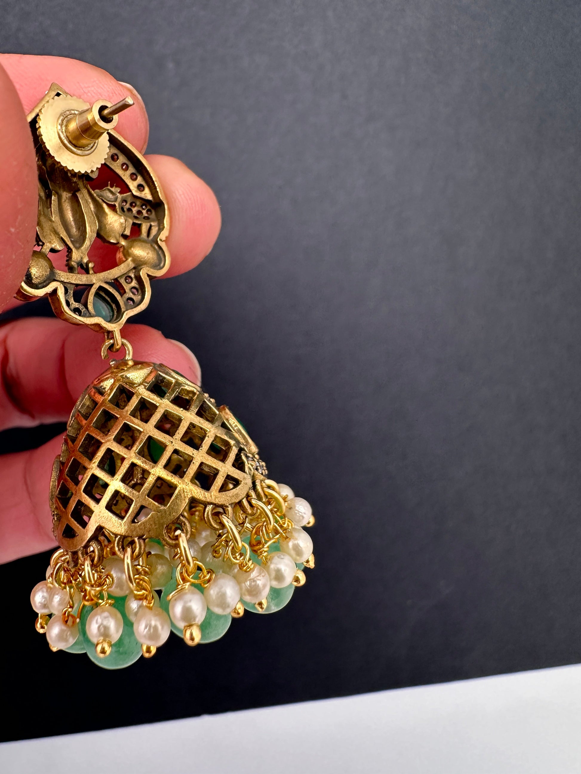 Krishna Jhumki Earrings - Green
