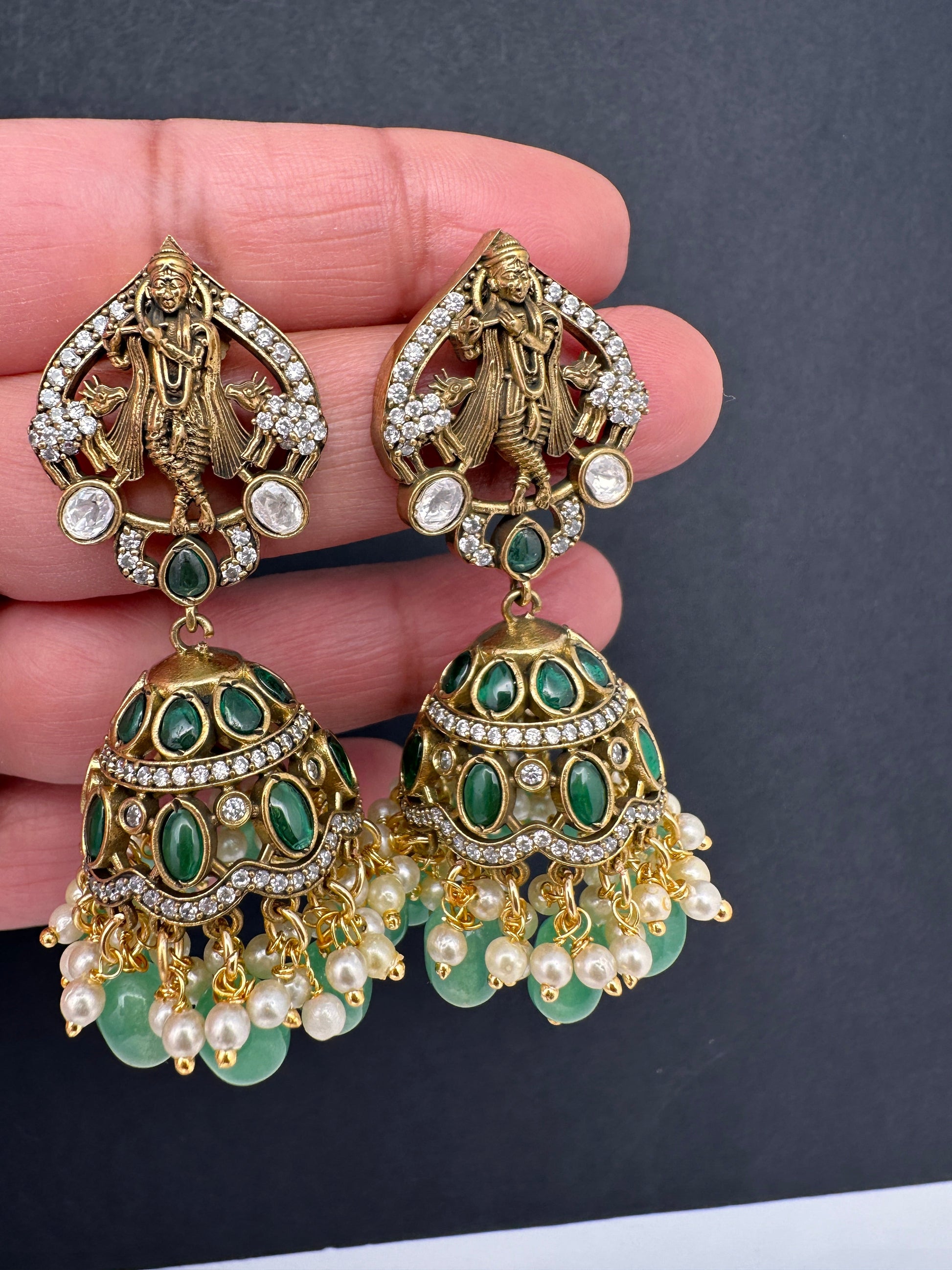 Krishna Jhumki Earrings - Green