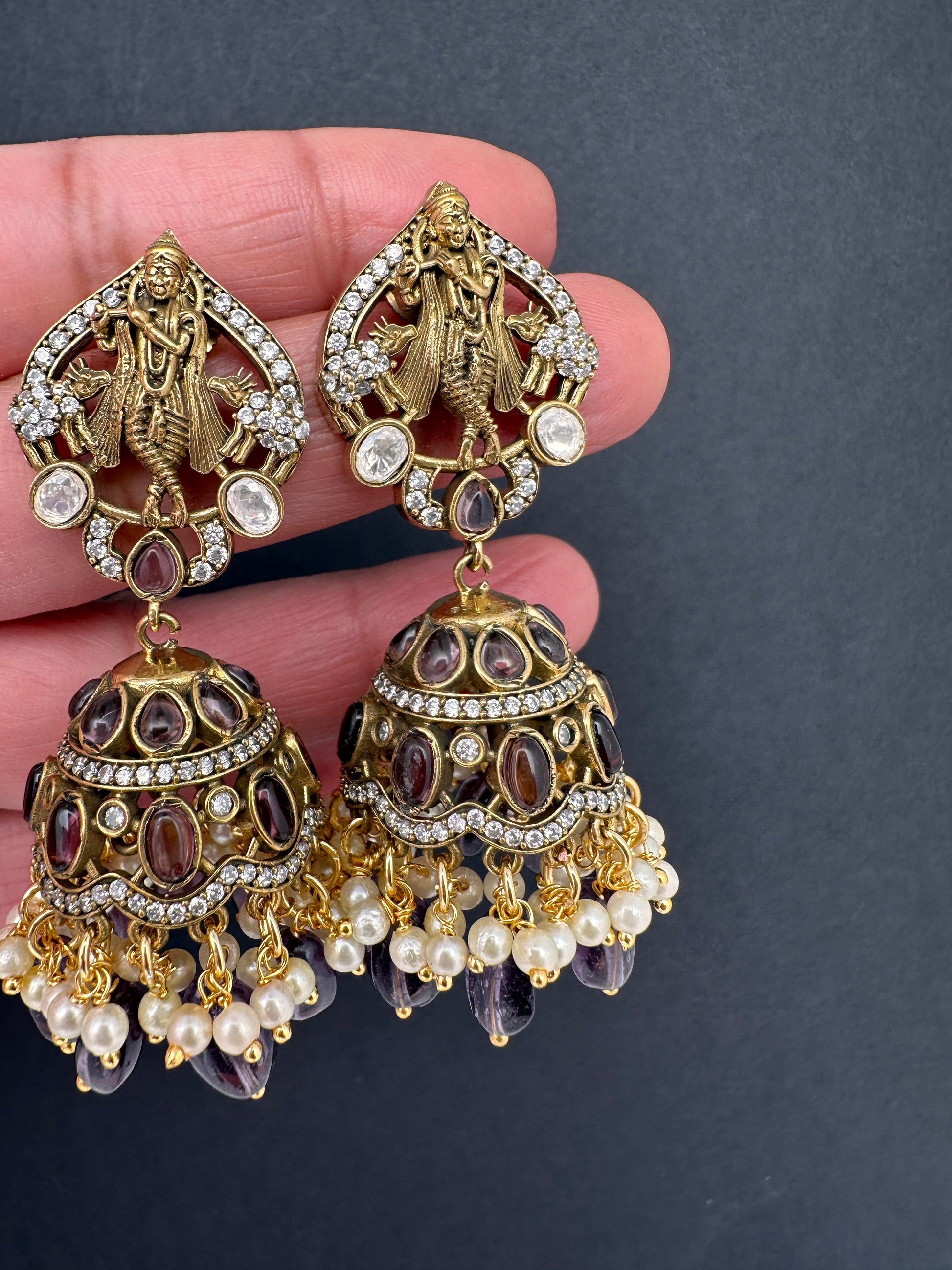 Krishna Jhumki Earrings - Purple