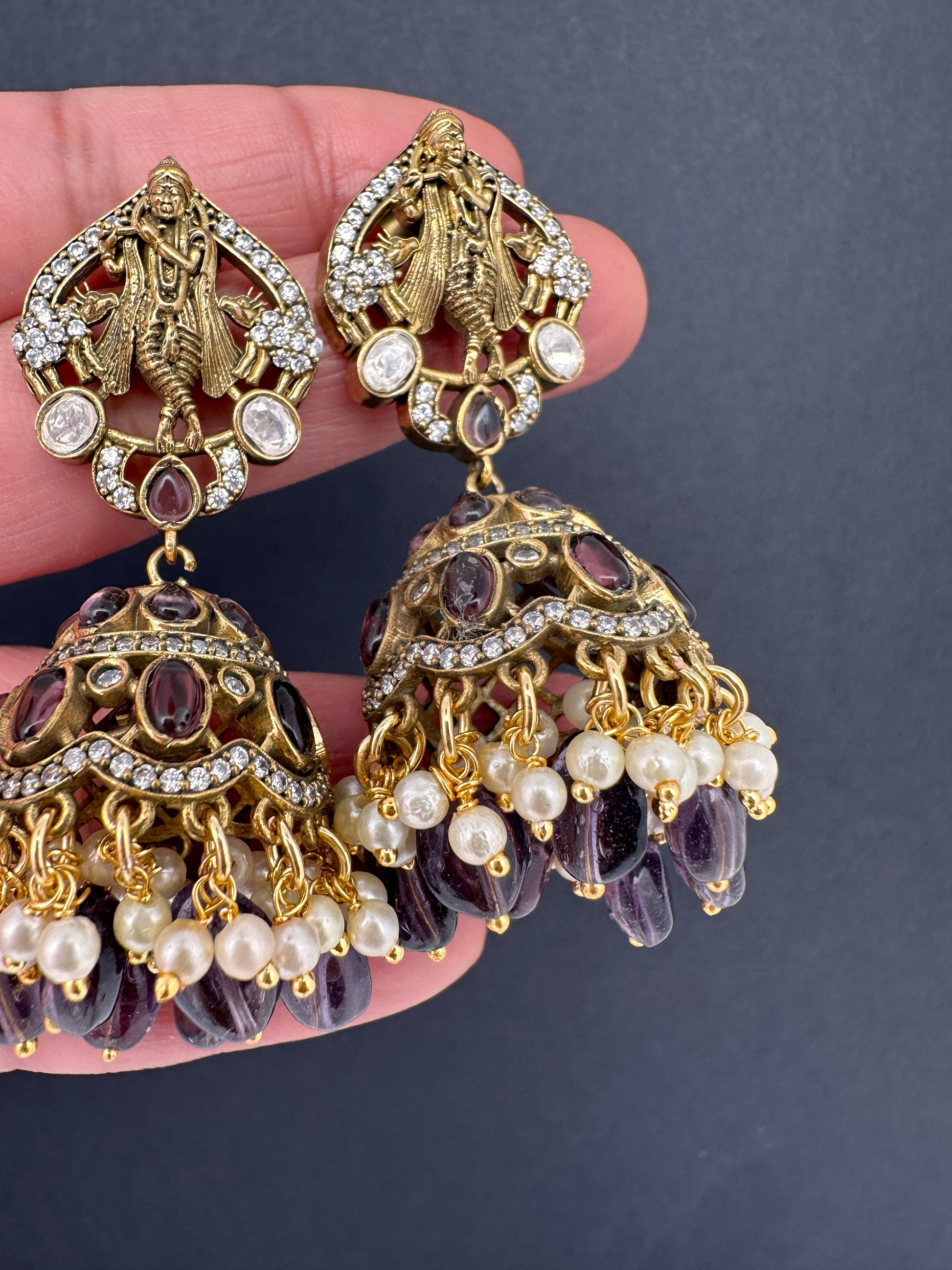 Krishna Jhumki Earrings - Purple