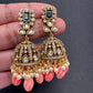 Moissanite AD Tulip Beads Jhumkas - Blue