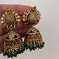 Moissanite AD Peacock Beads Jhumkas - Green